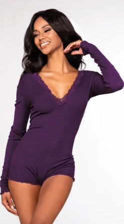 Dreamgirl Romantic Reverie Sleep Romper -Lingerie And Swimwear Store DG 12253 Plum Front 2022MARCH42936