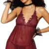 Dreamgirl Venice Lace And Mesh Flyaway Babydoll Set 2 Dreamgirl Venice Lace And Mesh Flyaway Babydoll Set -Lingerie And Swimwear Store DG 12769 Burgundy Front 2023MAY