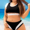 Plus Size Maldives Sporty Two Piece Swimsuit -Lingerie And Swimwear Store ES 6620X Black White Front 2020DEC28021