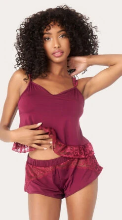 Flutter Back Girl Pajama Set -Lingerie And Swimwear Store ES 7396 BURGUNDY 01 Yandy PS03302022