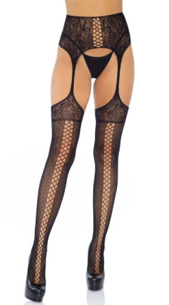 LEG AVENUE Sia Net Garter Belt Stockings -Lingerie And Swimwear Store LA 1781 01 001 2021MAR27969