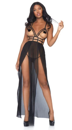 LEG AVENUE Open Cup Caged In Gown Set