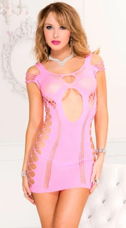 MUSIC LEGS Crave Me Cold Shoulder Dress -Lingerie And Swimwear Store ML 6704 Neonpink front 2020AUGPO24706