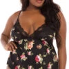 Plus Size Reina Floral PJ Short Set -Lingerie And Swimwear Store OL 40 10731X BK100 FRONT BA