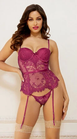 Exquisite Eyelash Lace Bustier Set -Lingerie And Swimwear Store ST 11318 WINE F 2022MAY48381