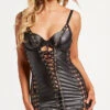 Faux Leather Lace-Up Chemise Set 2 Faux Leather Lace-Up Chemise Set -Lingerie And Swimwear Store ST 11492 BLACK F 2023MAY