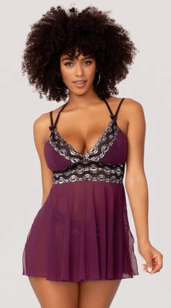 Yandy High Class Desires Babydoll Set -Lingerie And Swimwear Store YDR YNDY 0028 BABYDOLL THONG SET PLUM BLACK 12