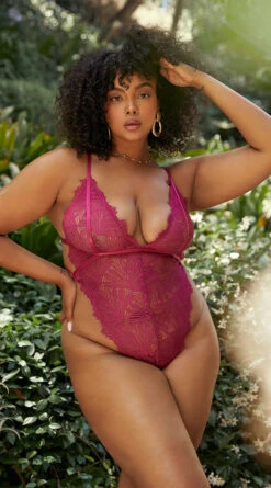 Yandy Plus Size High Key Fine Lace Teddy -Lingerie And Swimwear Store YO 52 11779X PINK EDS Yandy 2022SWEETERSIDE 0175