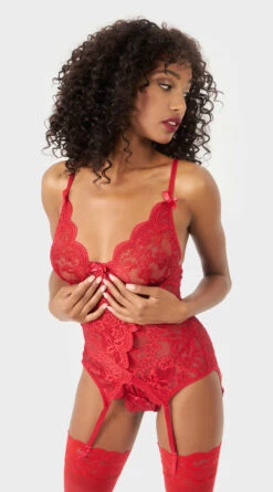 Yandy Flirty Fold Over Bustier Set -Lingerie And Swimwear Store YO 60 11298 RED 01 YANDY PS03312022