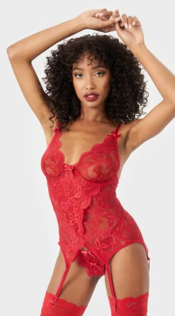 Yandy Flirty Fold Over Bustier Set -Lingerie And Swimwear Store YO 60 11298 RED 02 YANDY PS03312022